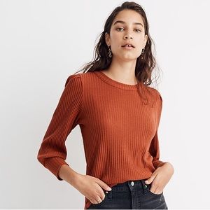 Madewell rib pleat sleeve sweater - burnt umber color